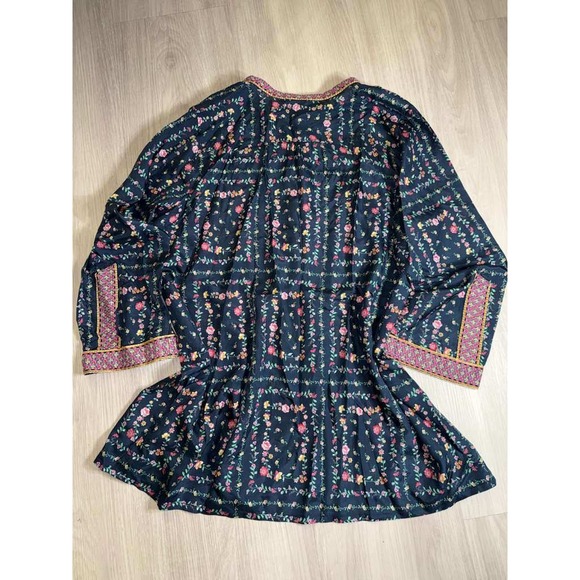 Johnny Was Floral Print Tunic Top Women Size M Dark Blue Button Up Long Sleeve - Picture 10 of 13
